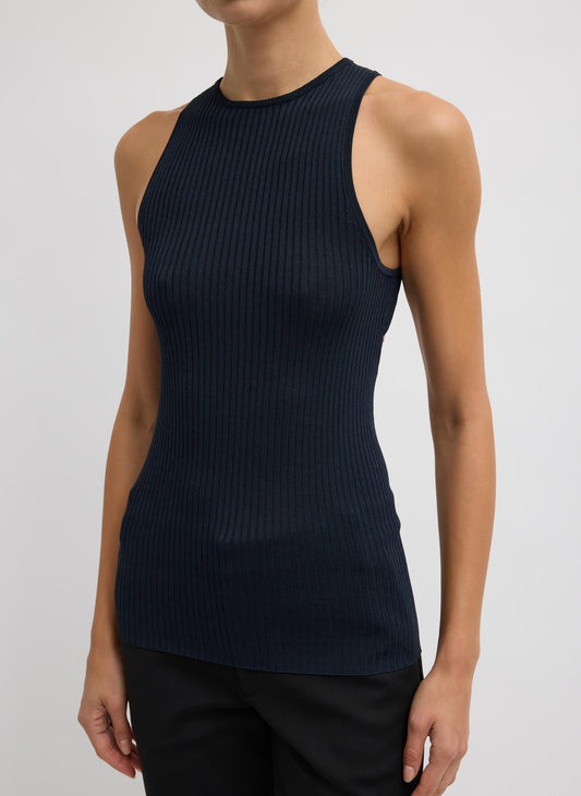 Ribbed Sweater Cut Out Tank Navy - Tibi