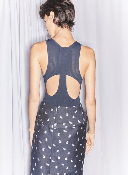 Ribbed Sweater Cut Out Tank Navy - Tibi