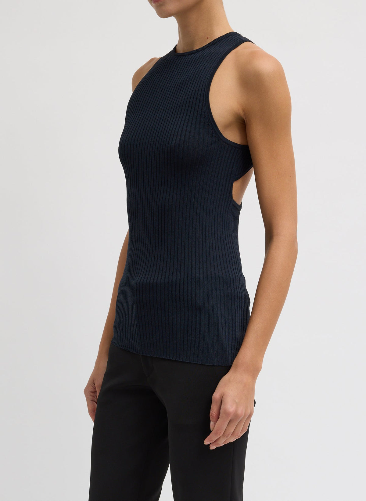 Ribbed Sweater Cut Out Tank Navy - Tibi