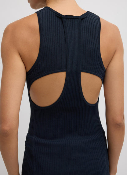 Ribbed Sweater Cut Out Tank Navy - Tibi