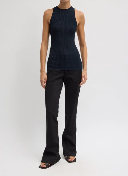 Ribbed Sweater Cut Out Tank Navy - Tibi