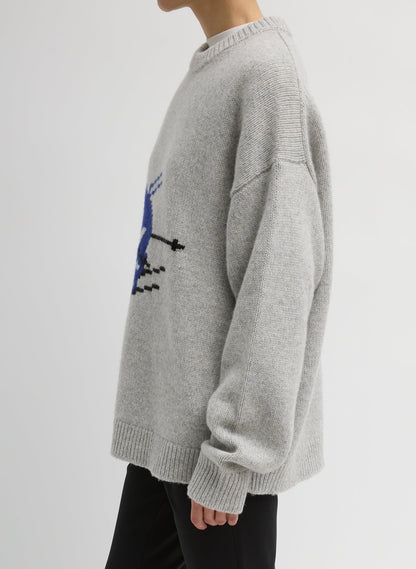 Soft Wool Ski Easy Pullover Crewneck Sweater Heather Grey Multi - Tibi