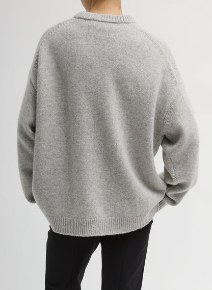 Soft Wool Ski Easy Pullover Crewneck Sweater Heather Grey Multi - Tibi