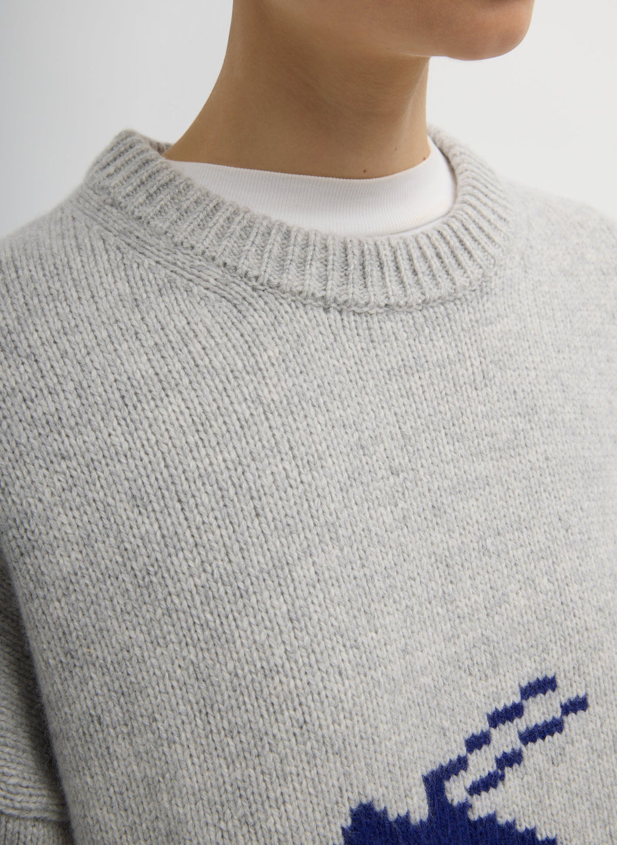 Soft Wool Ski Easy Pullover Crewneck Sweater Heather Grey Multi - Tibi