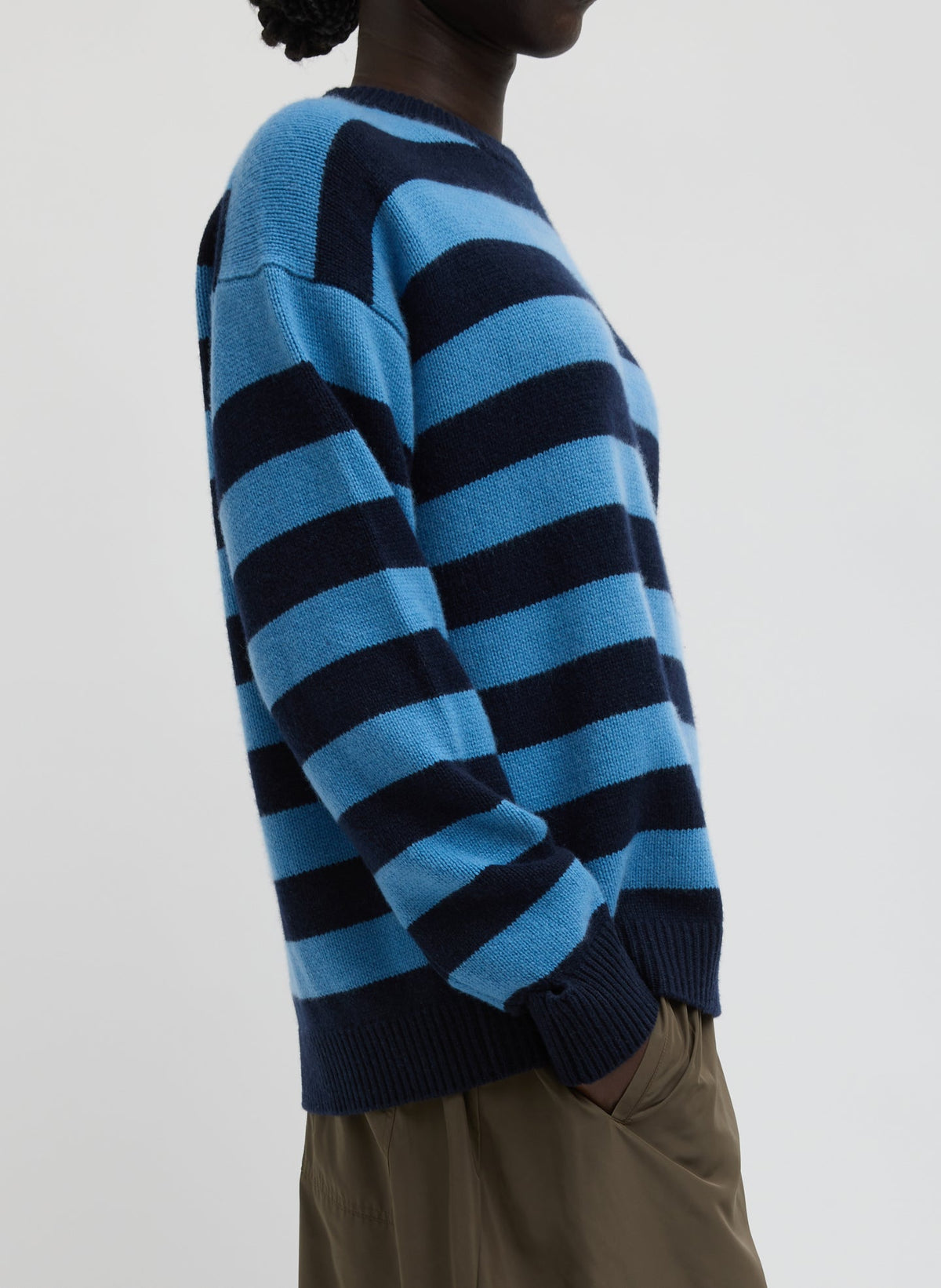 Striped Cashmere Crewneck Easy Pullover Navy Multi - Tibi