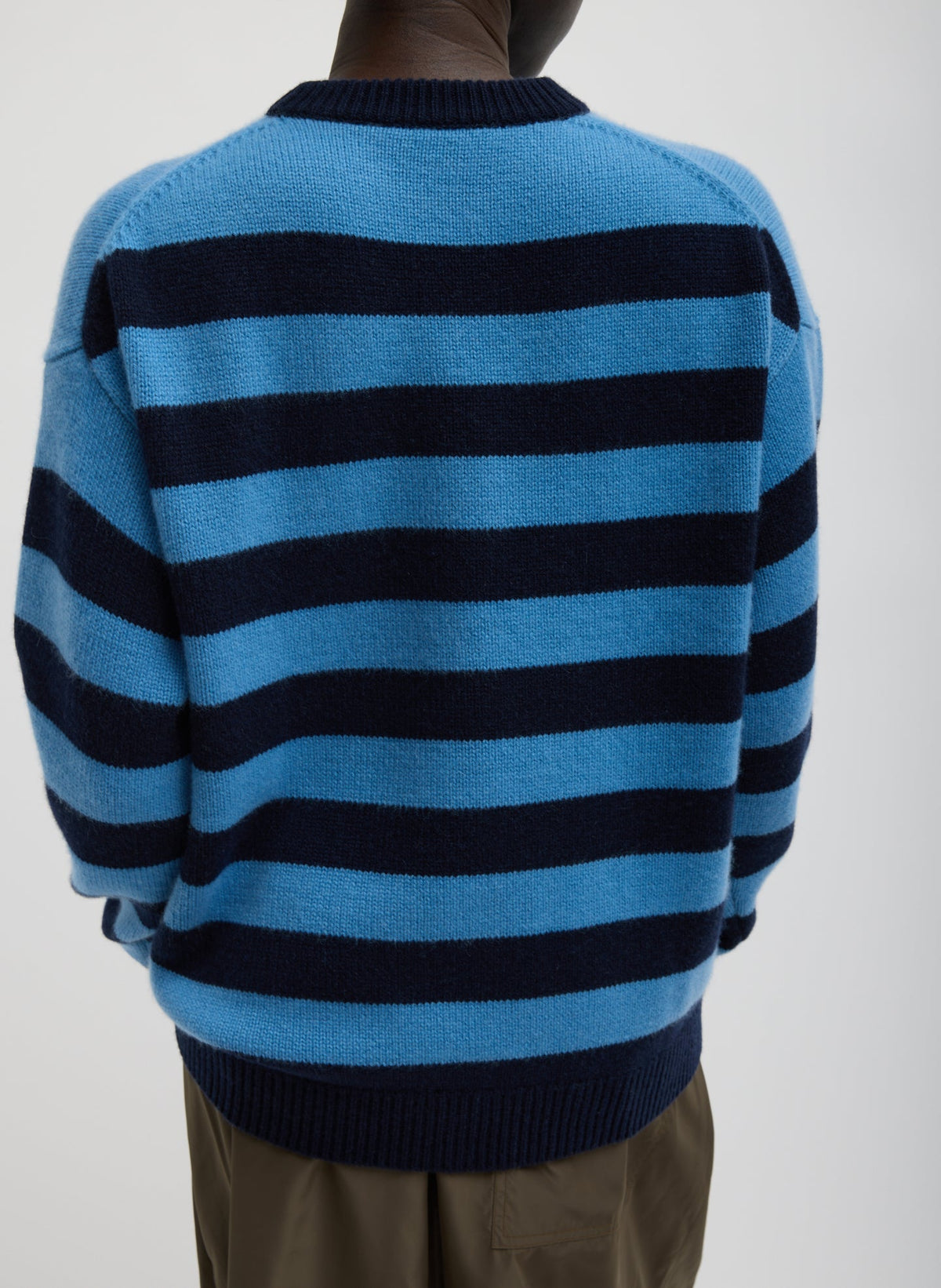 Striped Cashmere Crewneck Easy Pullover Navy Multi - Tibi