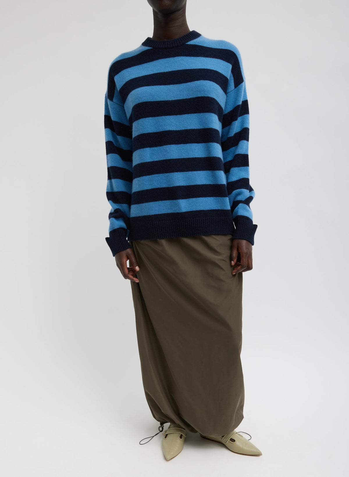 Striped Cashmere Crewneck Easy Pullover Navy Multi - Tibi