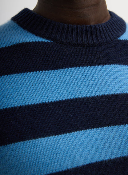 Striped Cashmere Crewneck Easy Pullover Navy Multi - Tibi