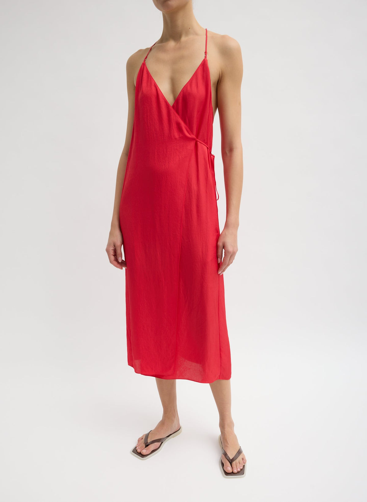 Summer Slip Wrap Dress Faded Red - Tibi