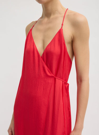 Summer Slip Wrap Dress Faded Red - Tibi