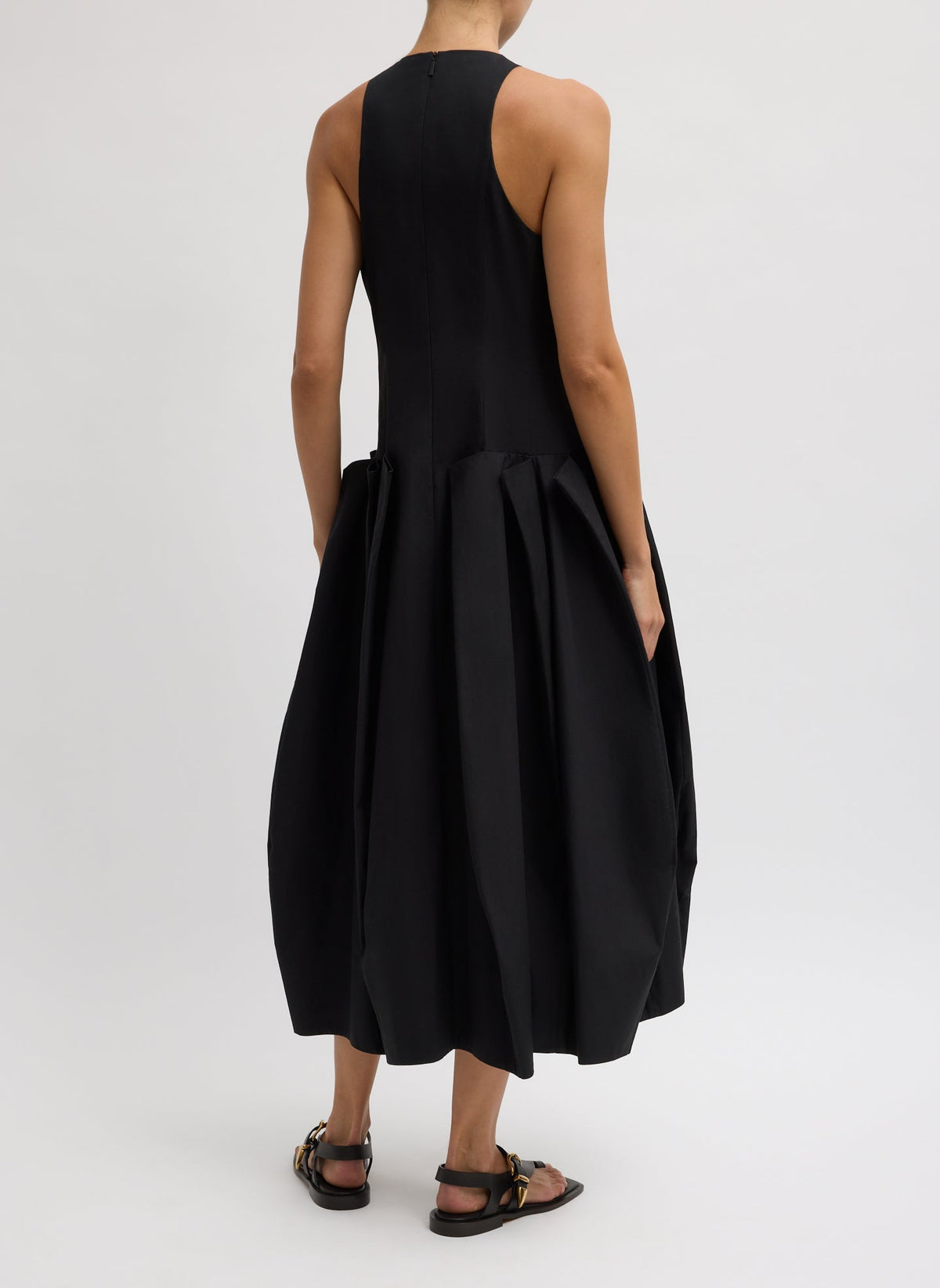Compact Eco Poplin Pinched Pleat Dress Black - Tibi