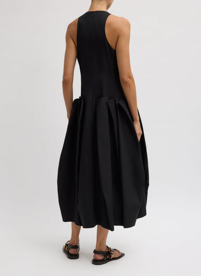 Compact Eco Poplin Pinched Pleat Dress Black - Tibi