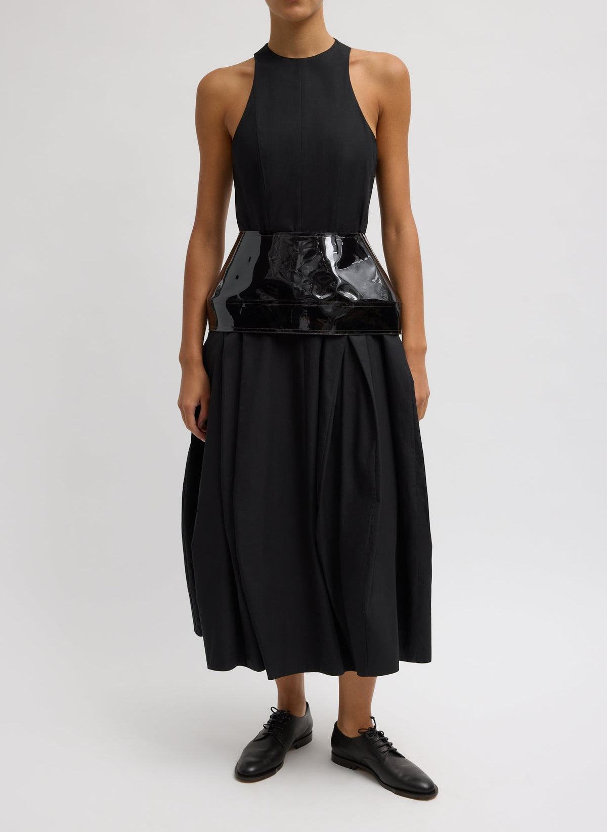 Compact Eco Poplin Pinched Pleat Dress Black - Tibi