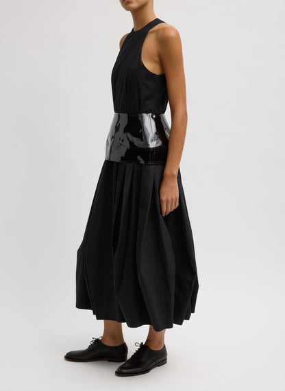 Compact Eco Poplin Pinched Pleat Dress Black - Tibi