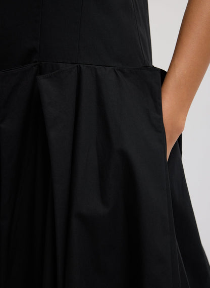 Compact Eco Poplin Pinched Pleat Dress Black - Tibi