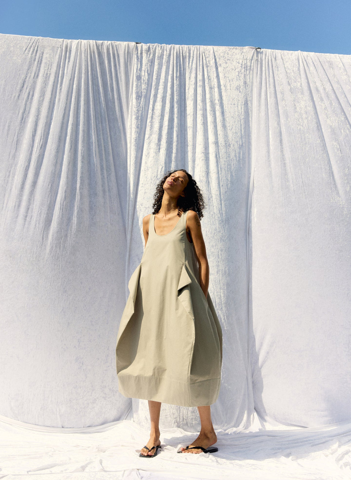 Eco Poplin Tank Dress Sandstone - Tibi
