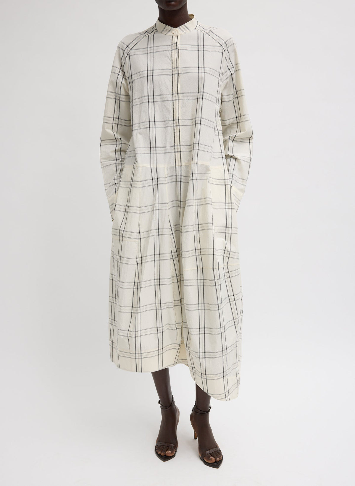 Russel Plaid Balloon Dress Ivory/Black Multi - Tibi