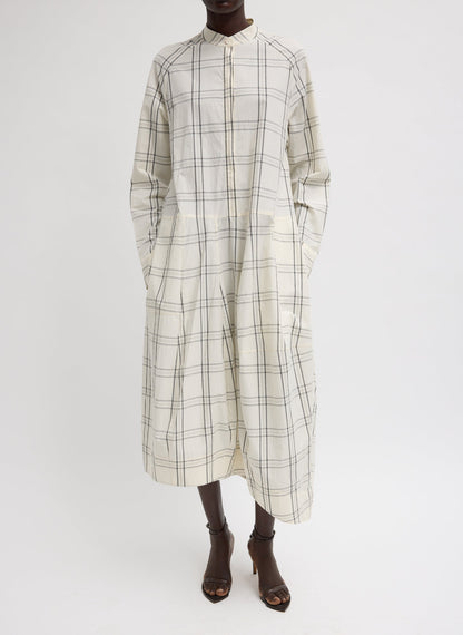 Russel Plaid Balloon Dress Ivory/Black Multi - Tibi