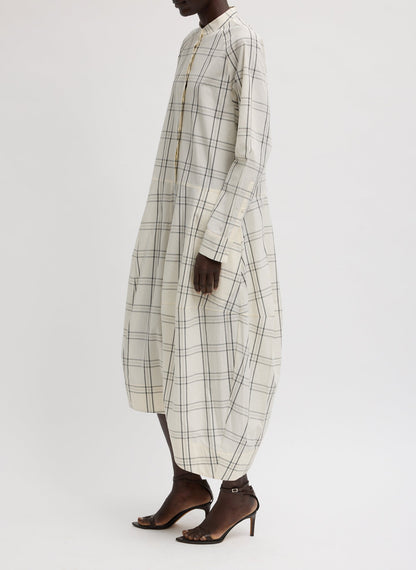 Russel Plaid Balloon Dress Ivory/Black Multi - Tibi