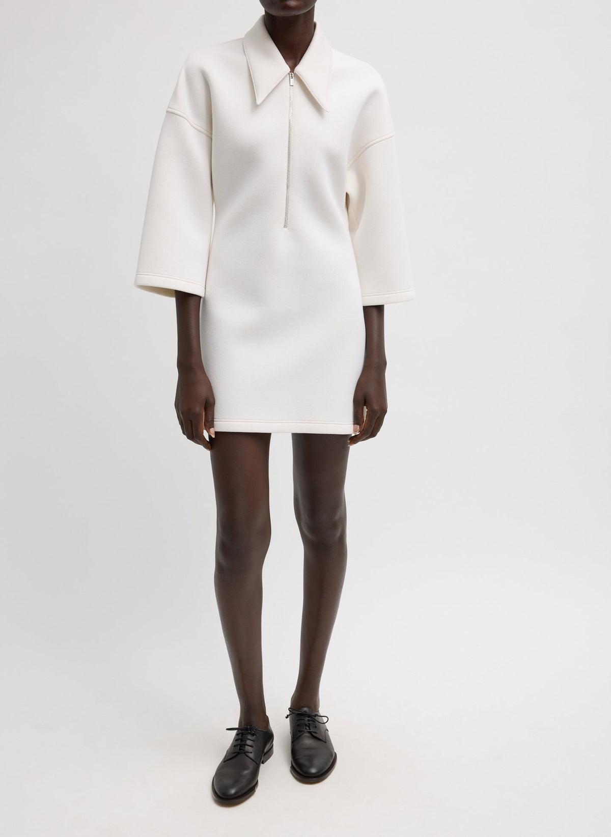 Bonded Viscose Zip Front Short Sleeve Slim Tunic Ivory - Tibi