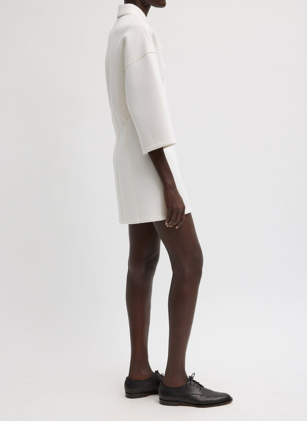 Bonded Viscose Zip Front Short Sleeve Slim Tunic Ivory - Tibi