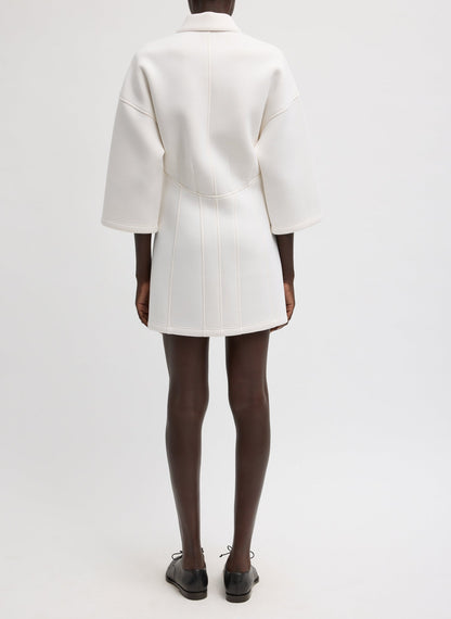 Bonded Viscose Zip Front Short Sleeve Slim Tunic Ivory - Tibi