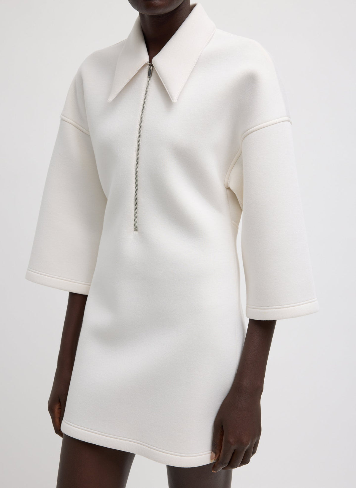 Bonded Viscose Zip Front Short Sleeve Slim Tunic Ivory - Tibi