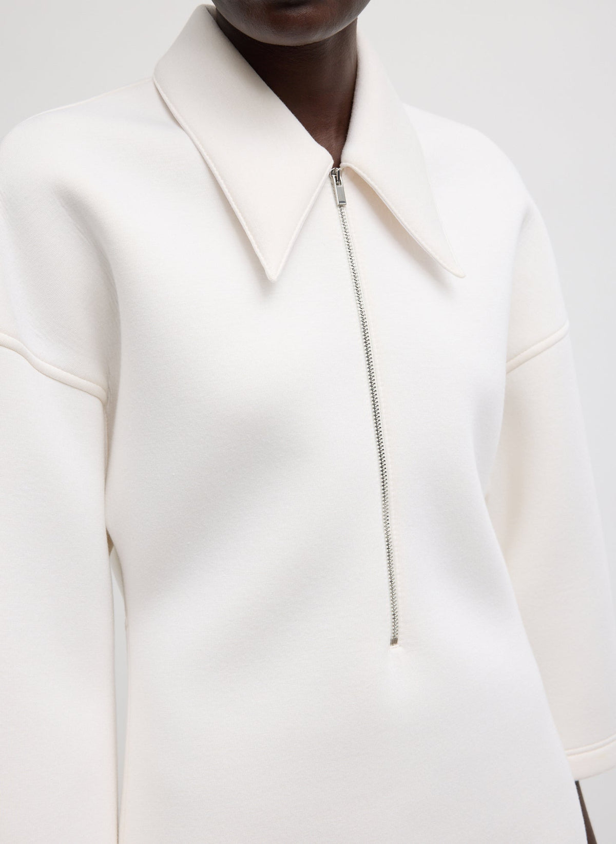 Bonded Viscose Zip Front Short Sleeve Slim Tunic Ivory - Tibi