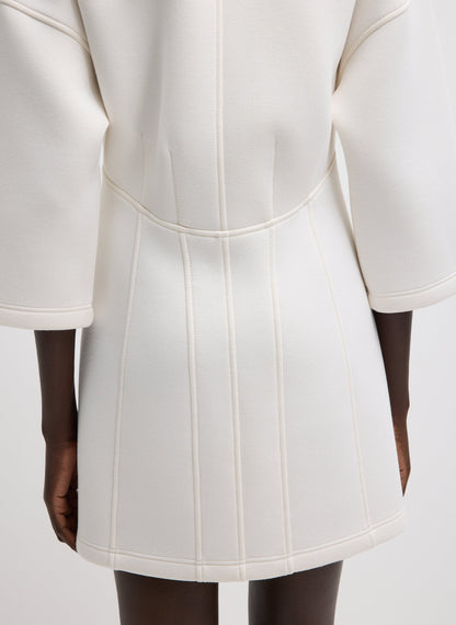 Bonded Viscose Zip Front Short Sleeve Slim Tunic Ivory - Tibi