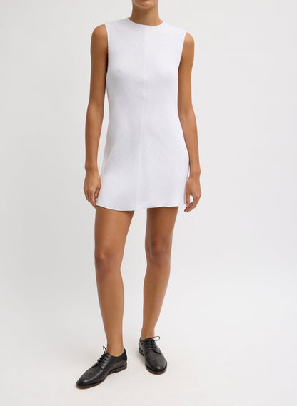 Viscose Plisse Sleeveless Bias Short Tunic Dress White - Tibi