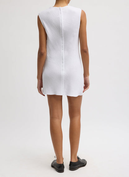 Viscose Plisse Sleeveless Bias Short Tunic Dress White - Tibi