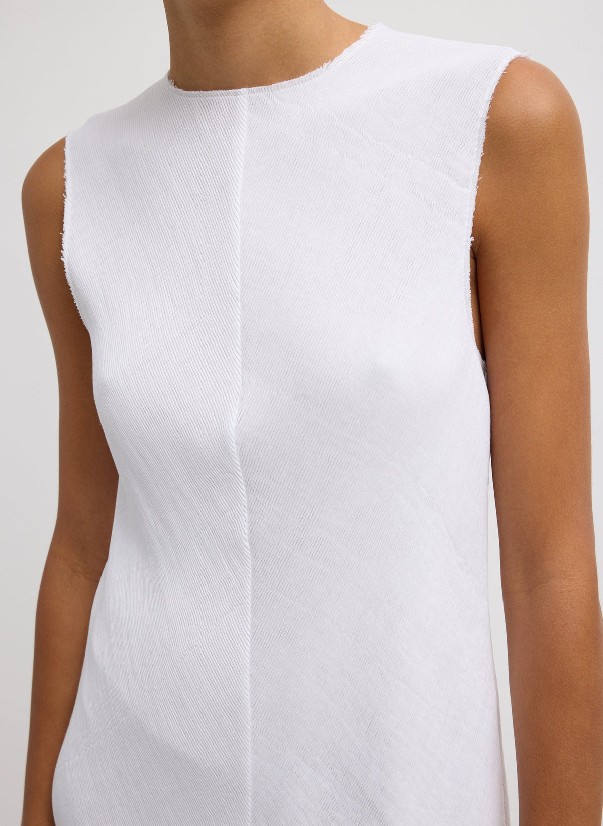 Viscose Plisse Sleeveless Bias Short Tunic Dress White - Tibi