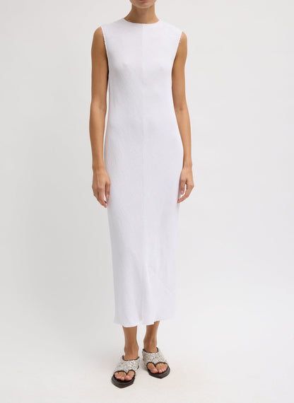Viscose Plisse Sleeveless Bias Dress White - Tibi
