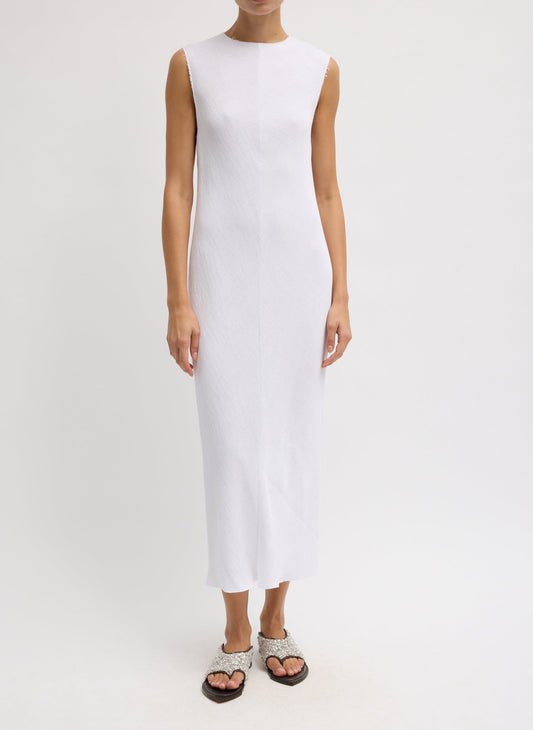 Viscose Plisse Sleeveless Bias Dress White - Tibi