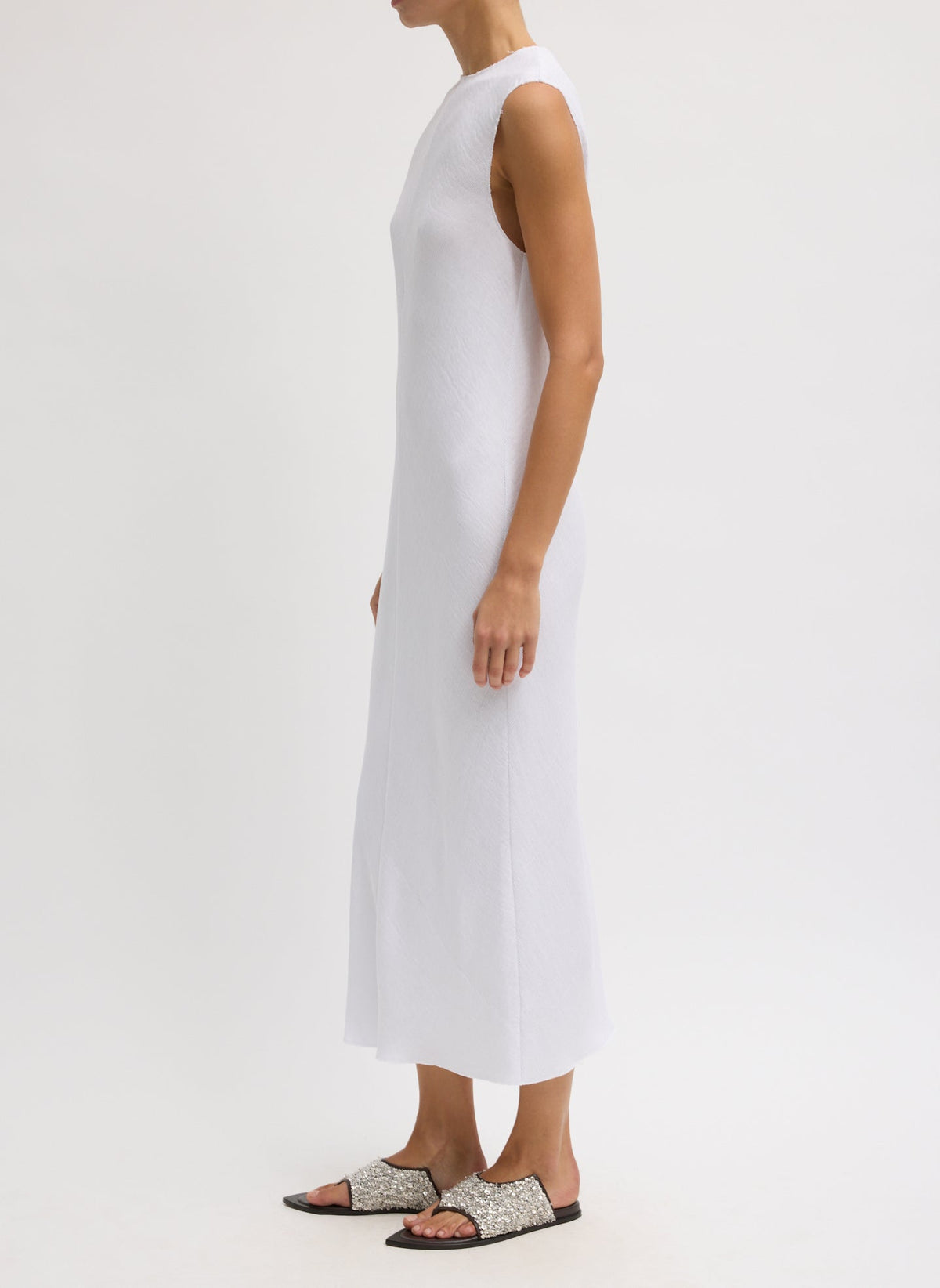 Viscose Plisse Sleeveless Bias Dress White - Tibi