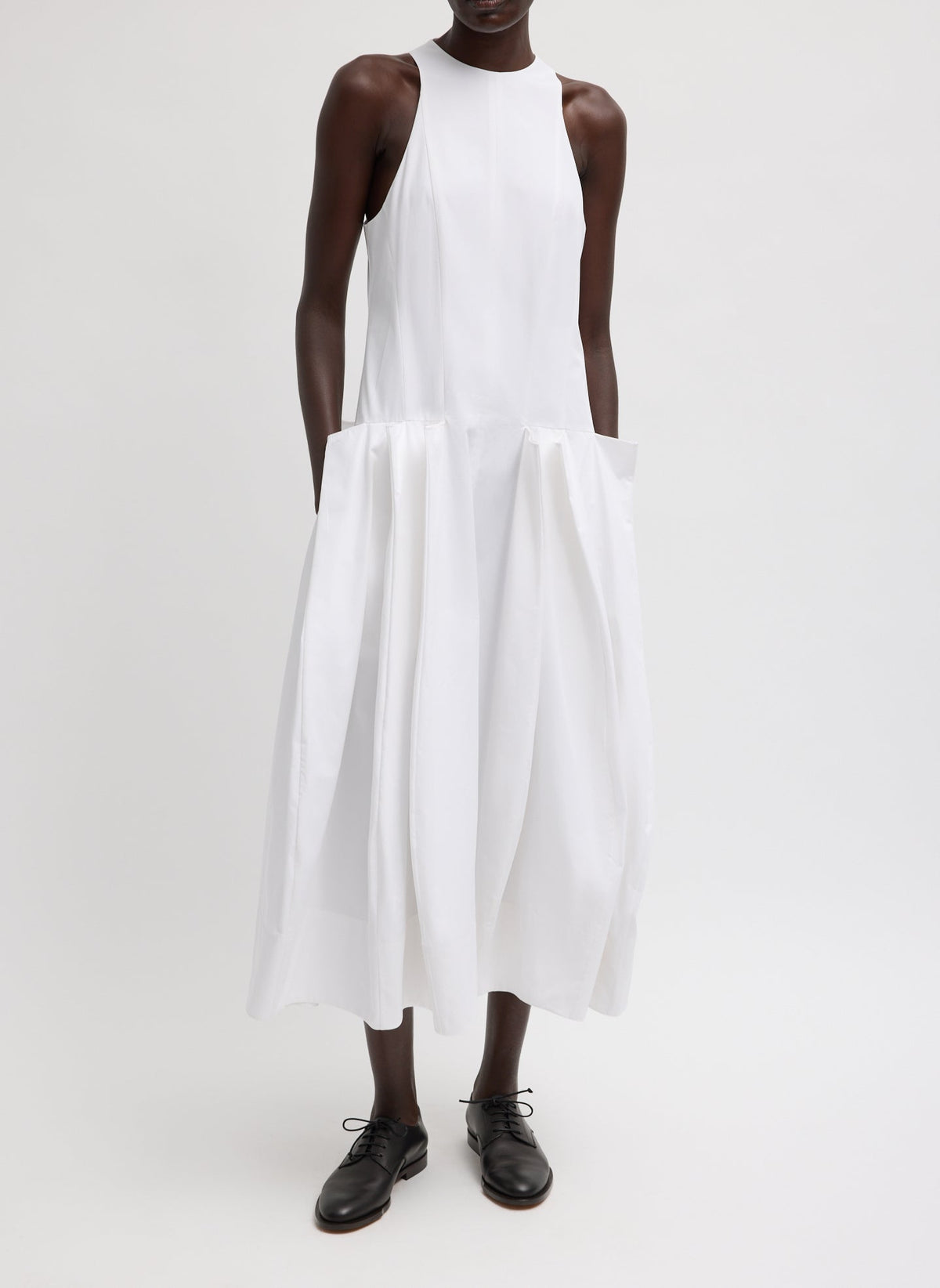 Compact Eco Poplin Pinched Pleat Dress White - Tibi