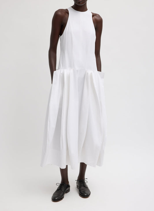 Compact Eco Poplin Pinched Pleat Dress White - Tibi