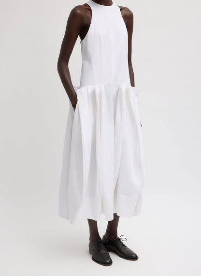 Compact Eco Poplin Pinched Pleat Dress White - Tibi