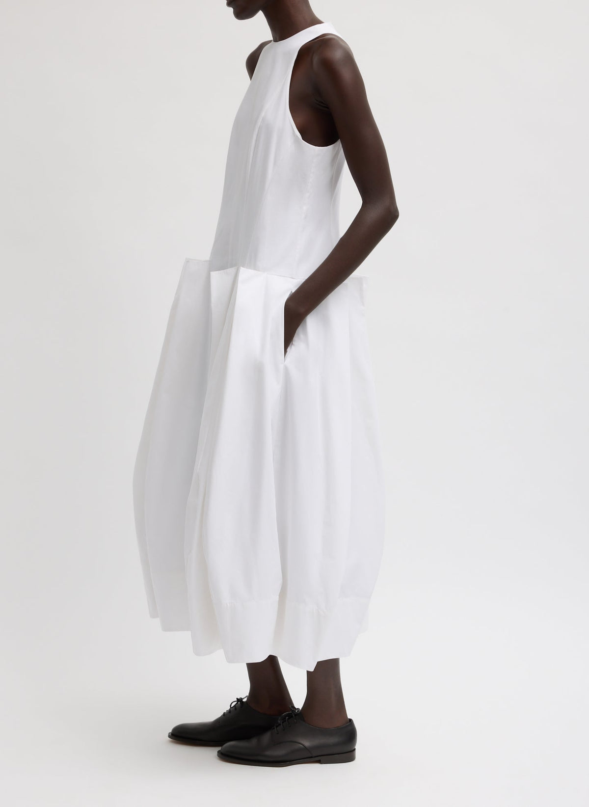 Compact Eco Poplin Pinched Pleat Dress White - Tibi