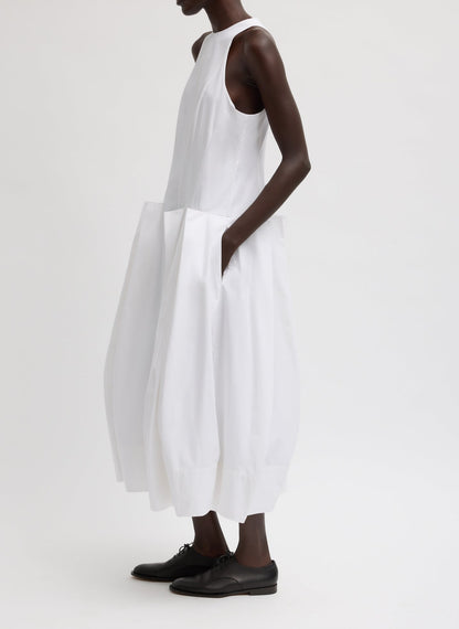 Compact Eco Poplin Pinched Pleat Dress White - Tibi