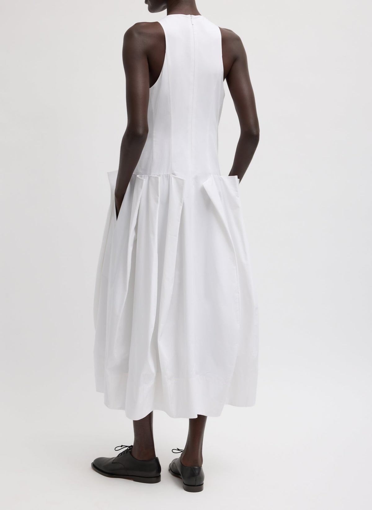 Compact Eco Poplin Pinched Pleat Dress White - Tibi