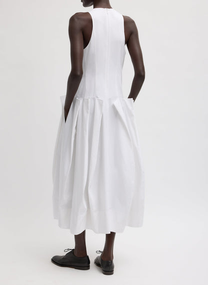 Compact Eco Poplin Pinched Pleat Dress White - Tibi
