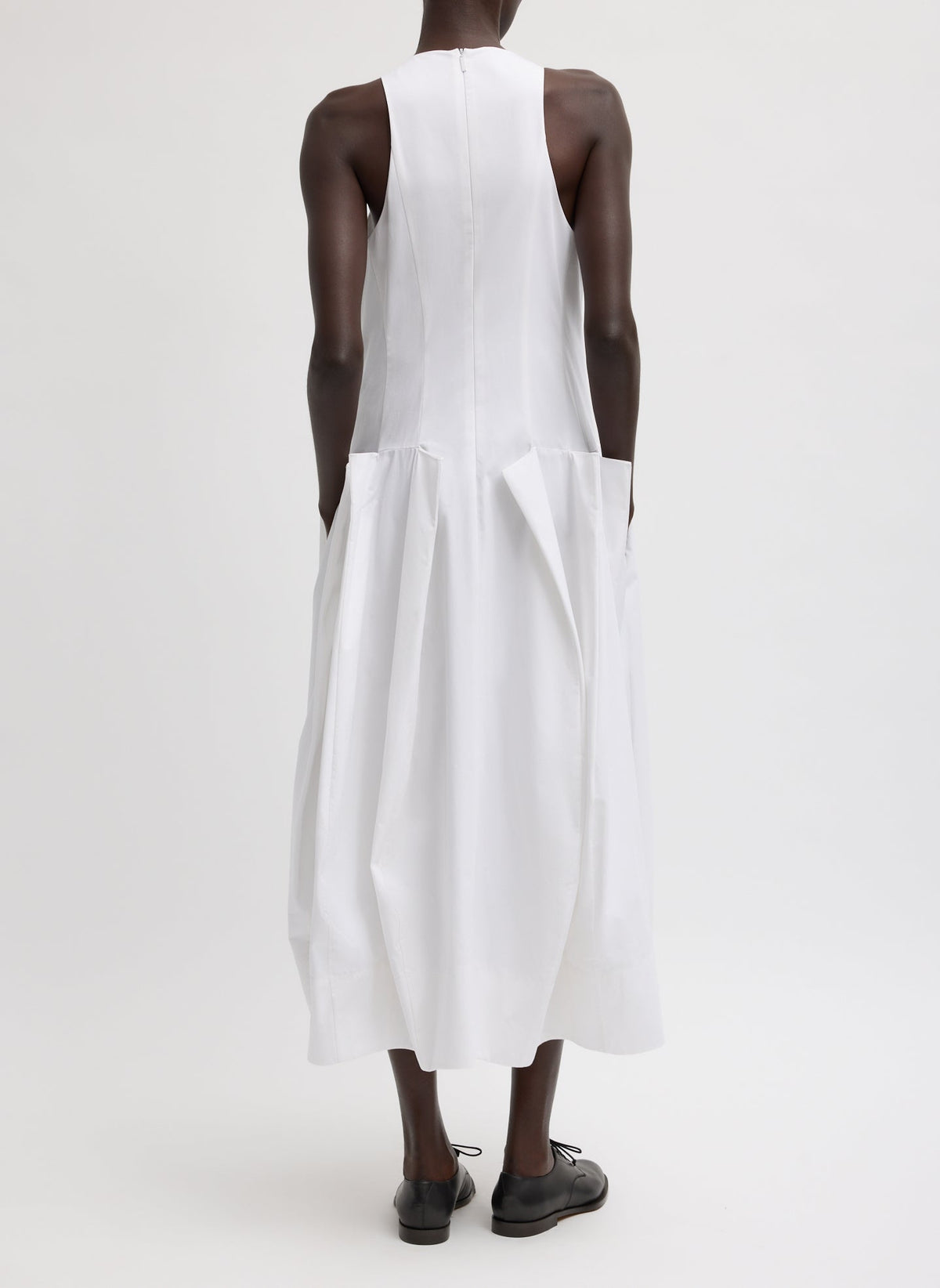 Compact Eco Poplin Pinched Pleat Dress White - Tibi