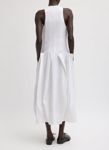 Compact Eco Poplin Pinched Pleat Dress White - Tibi