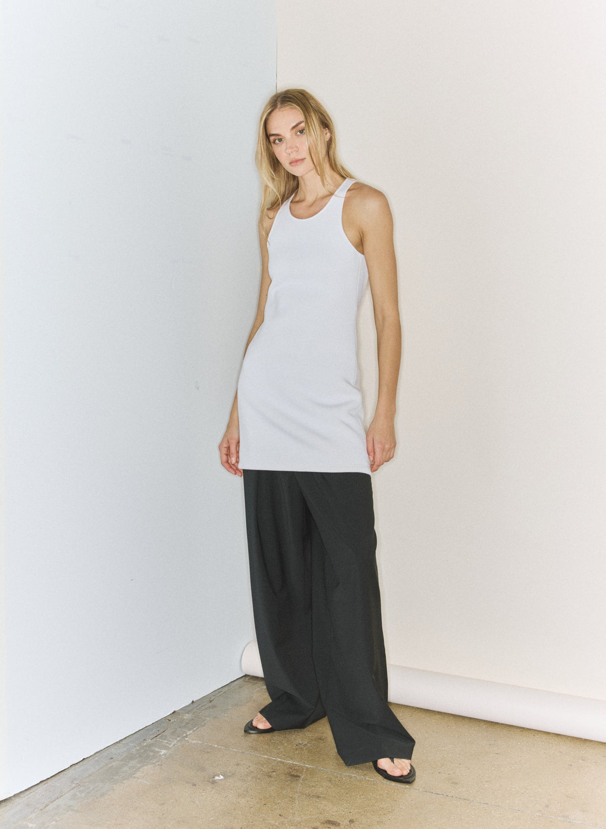 Bonded Viscose Sculpted Sleeveless Tunic Tank Ivory - Tibi