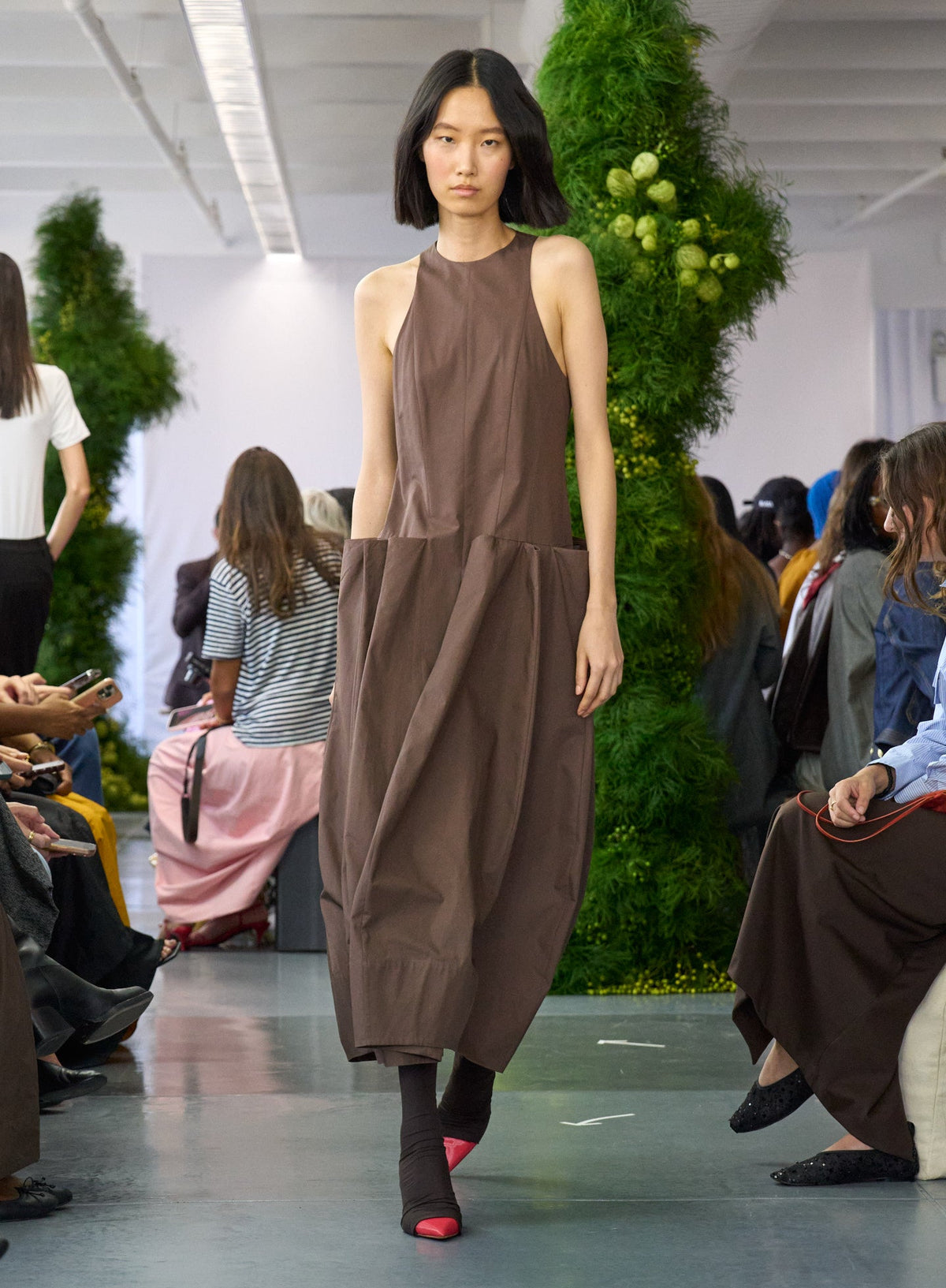 Compact Eco Poplin Pinched Pleat Dress Sepia Brown - Tibi
