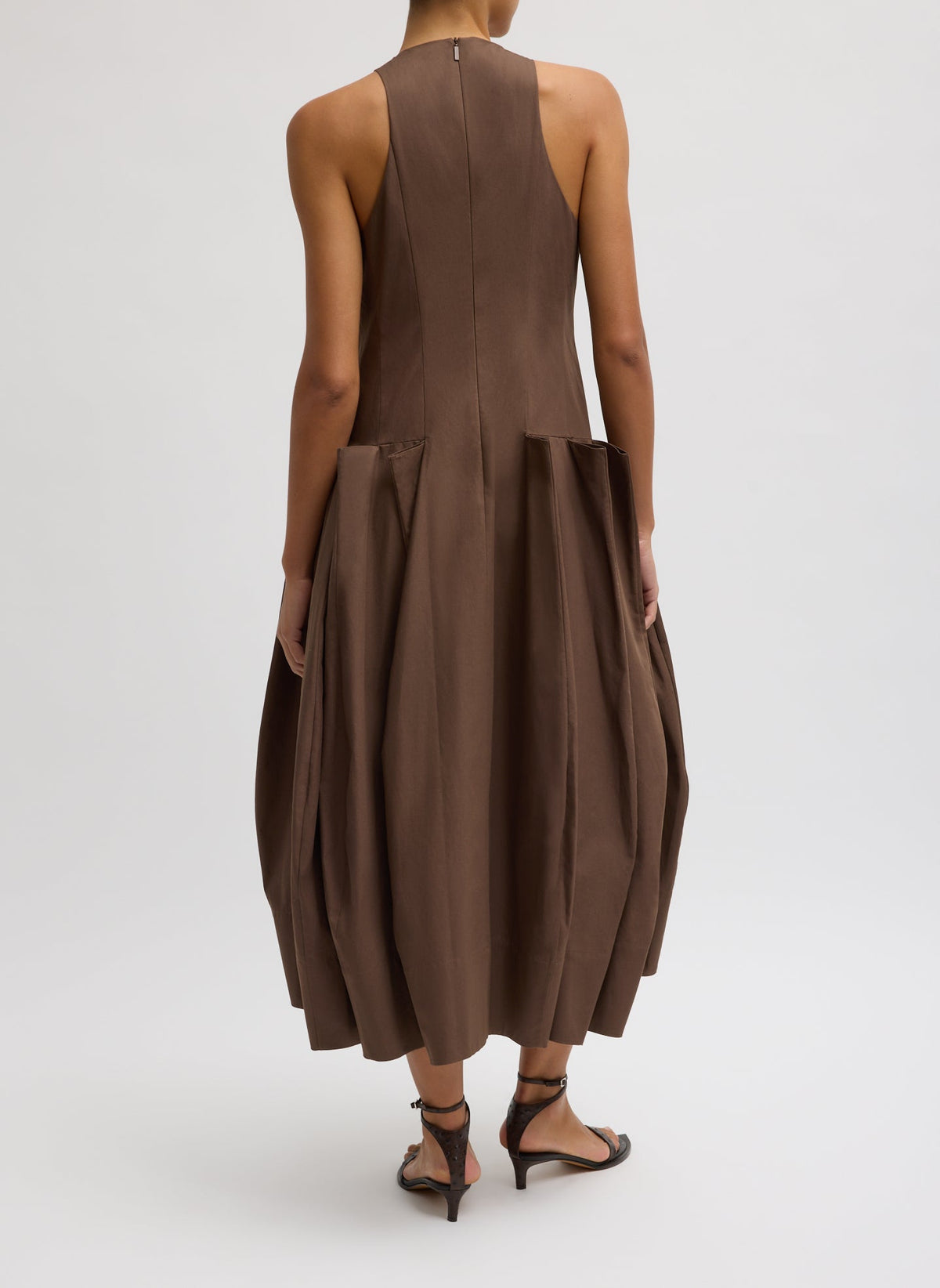 Compact Eco Poplin Pinched Pleat Dress Sepia Brown - Tibi