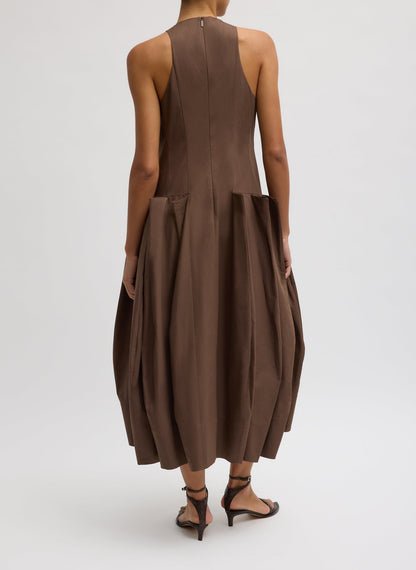 Compact Eco Poplin Pinched Pleat Dress Sepia Brown - Tibi