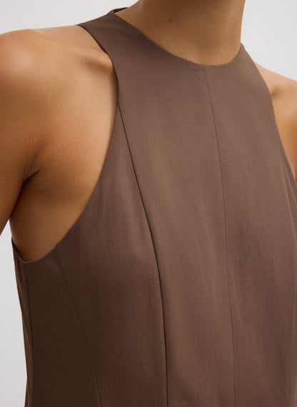 Compact Eco Poplin Pinched Pleat Dress Sepia Brown - Tibi