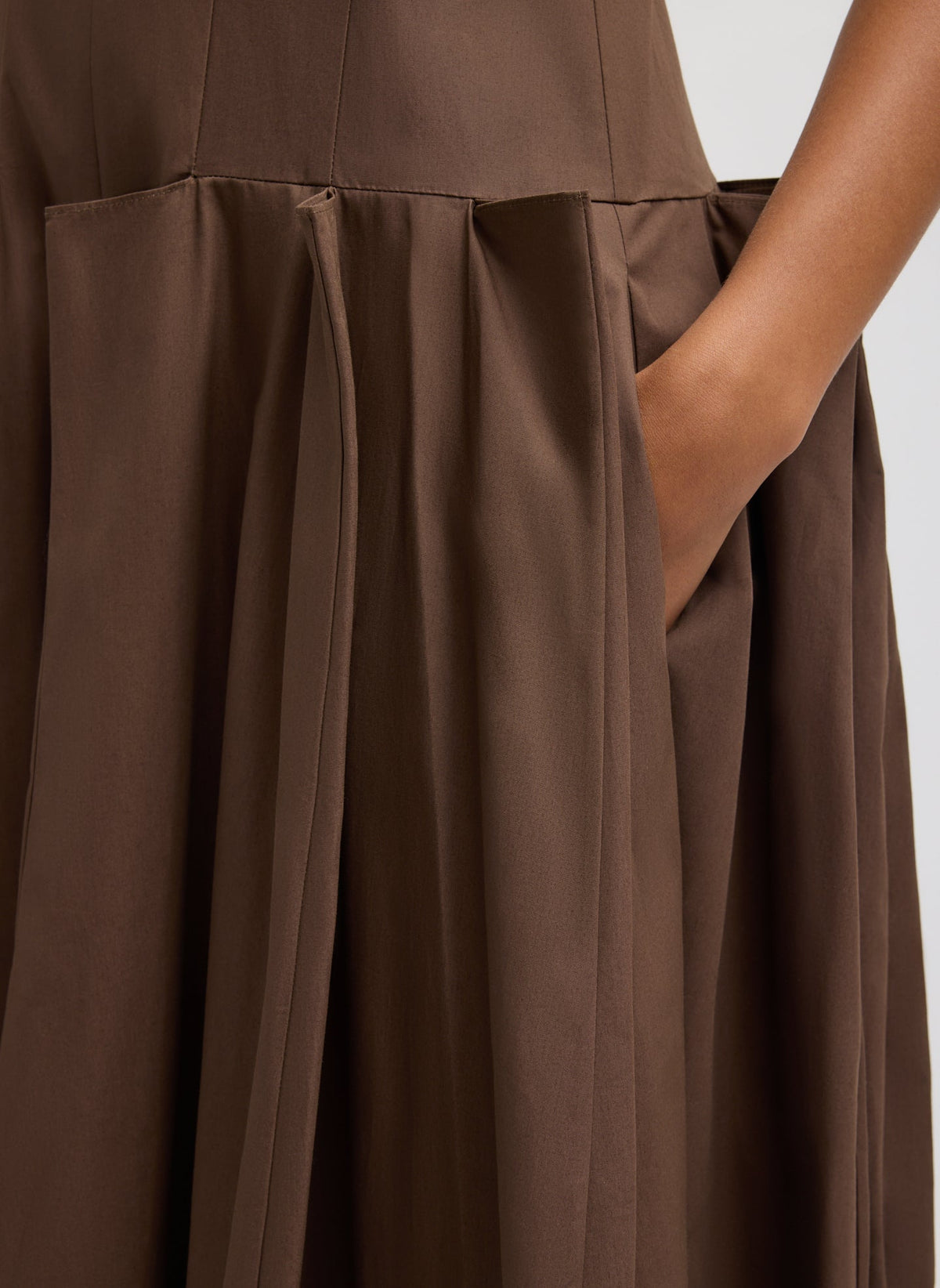 Compact Eco Poplin Pinched Pleat Dress Sepia Brown - Tibi
